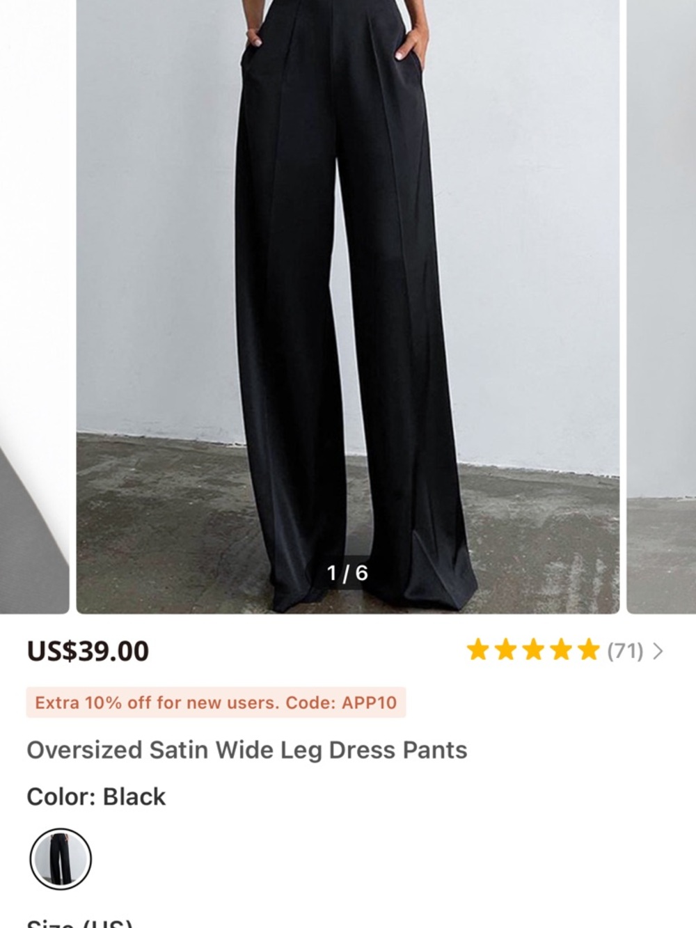 Commense Black Oversized Satin Wide-Leg Trousers